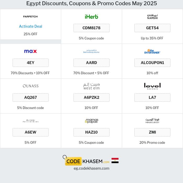 All Coupons and deals for Egypt stores