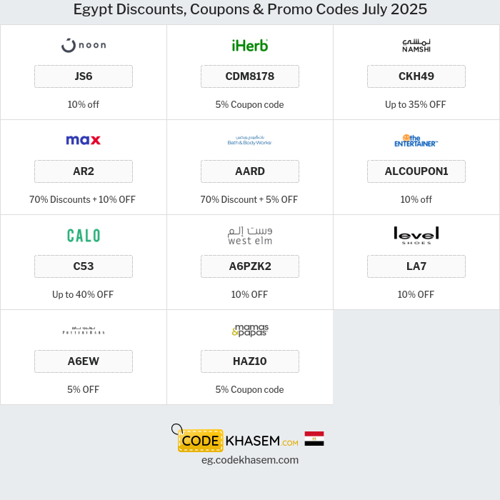 All Coupons and deals for Egypt stores