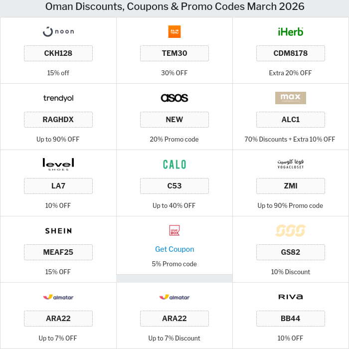 All Coupons and deals for Oman stores
