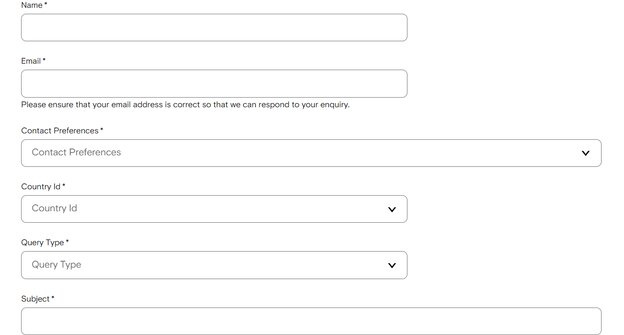 Contact Us Form at the Farfetch Store